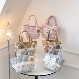 TOOLUCK Fresh Literary and National Style Woven Bag Women's Bag Summer New Straw Flower Shoulder Bag Casual Handbag